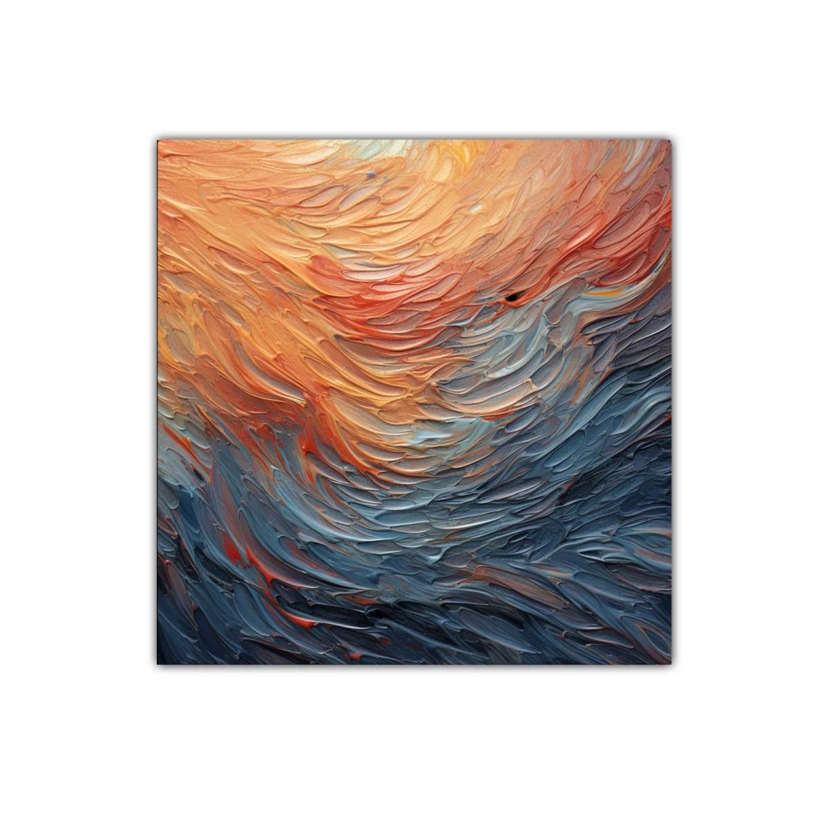 Cuadro abstracto con tonos cálidos y fríos en movimiento