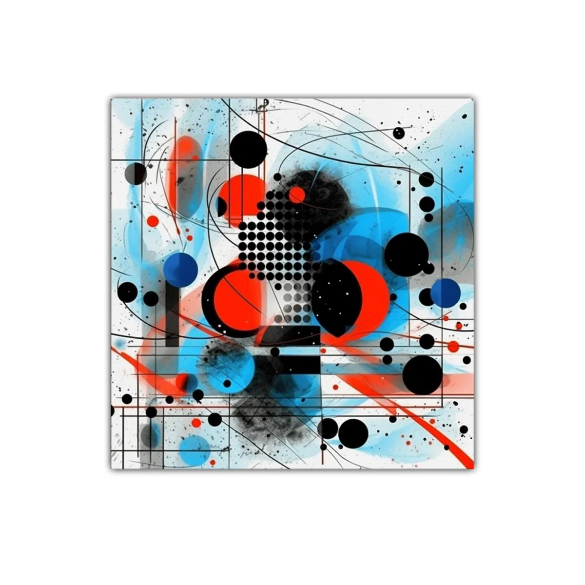 Composición abstracta en rojo azul y negro con formas geométricas