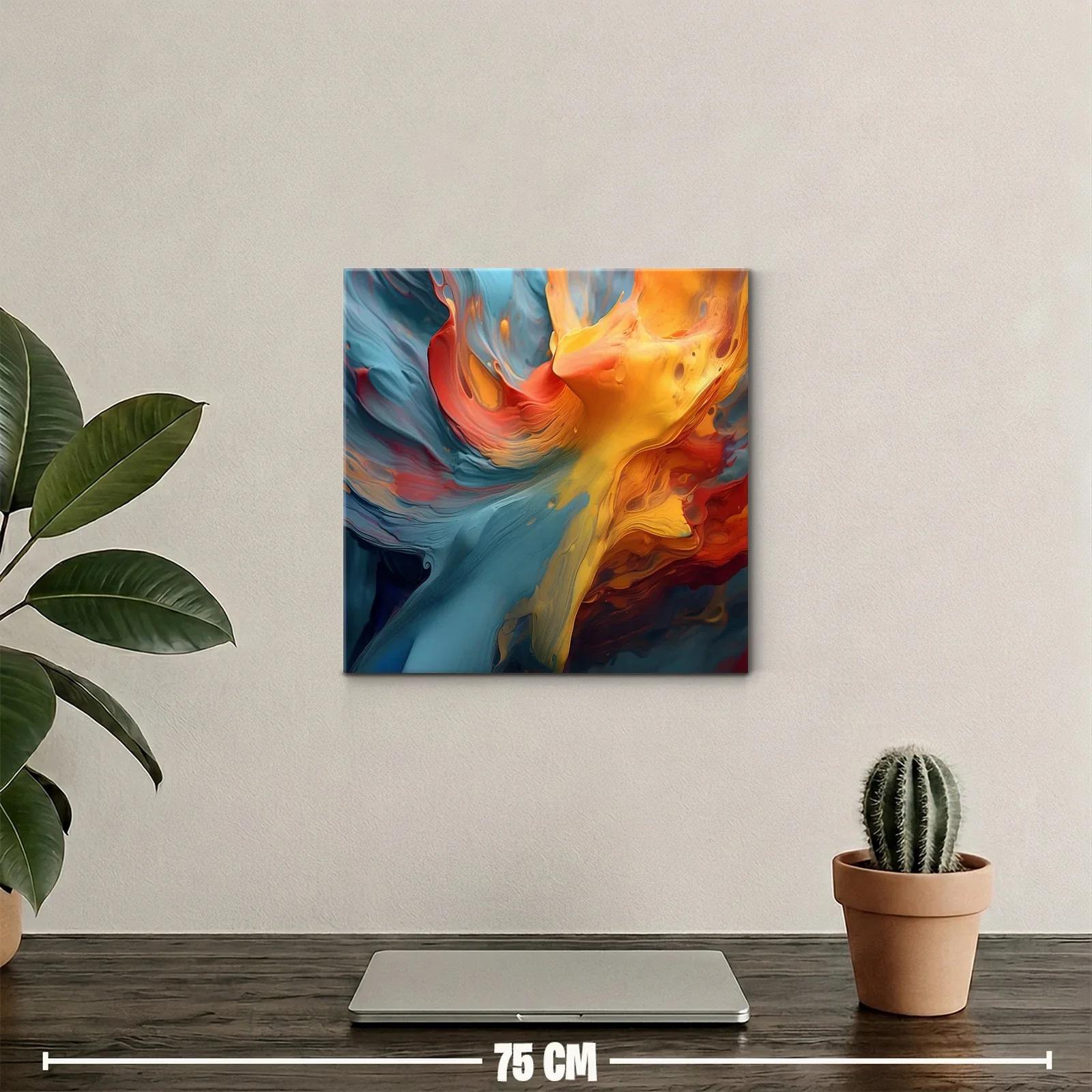 Cuadro abstracto con flujos vibrantes de azules y naranjas — miniatura 2