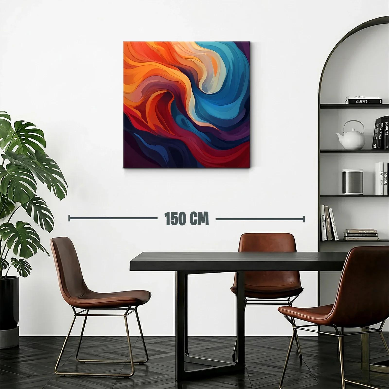 Cuadro Abstracto con Ondas en Tonos Cálidos y Fríos — miniatura 2