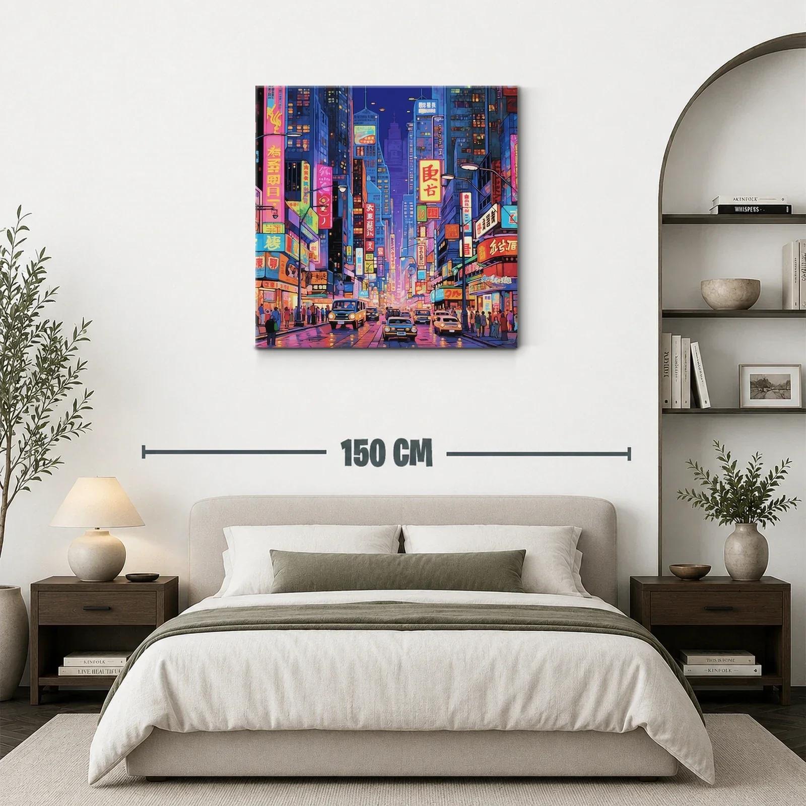 Ciudad vibrante con luces de neón al anochecer — miniatura 3