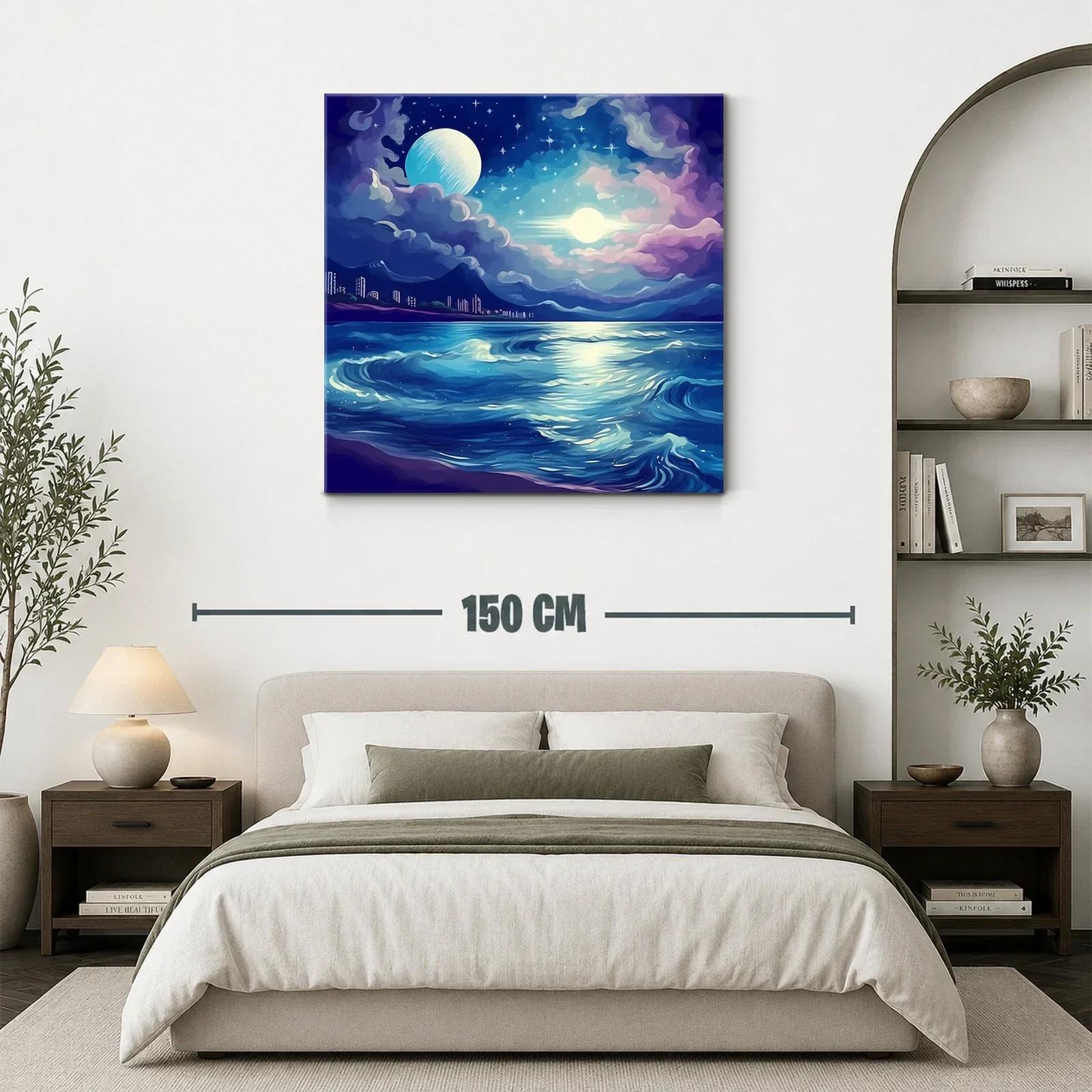 Paisaje nocturno con luna y océano azul profundo — miniatura 3