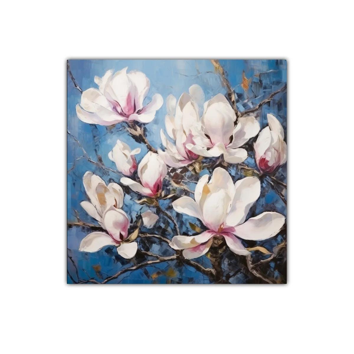 Cuadro decorativo con flores blancas sobre fondo azul — imagen principal