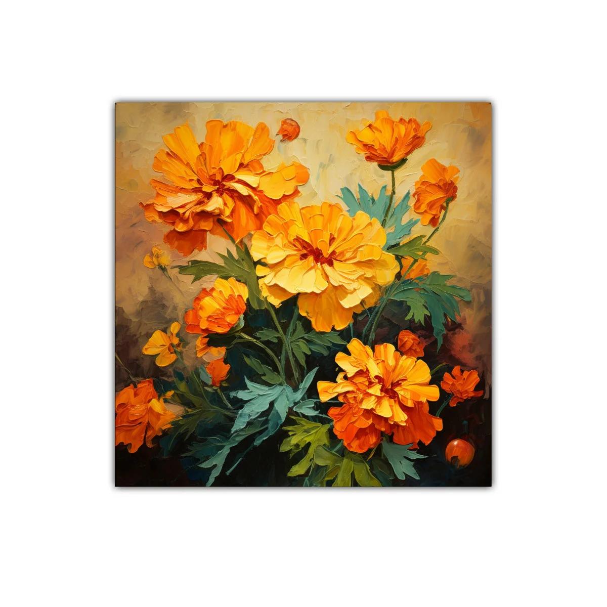 Ramo vibrante con flores naranjas y amarillas sobre fondo suave — imagen principal