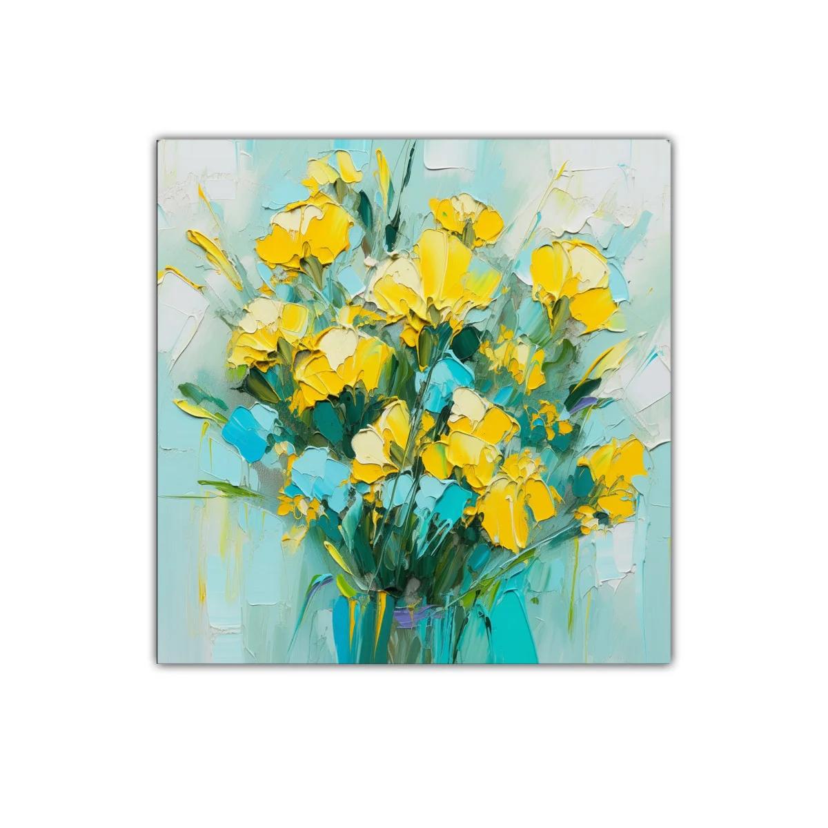 Cuadro Floral con Vibrantes Tonos Amarillos y Azules — imagen principal