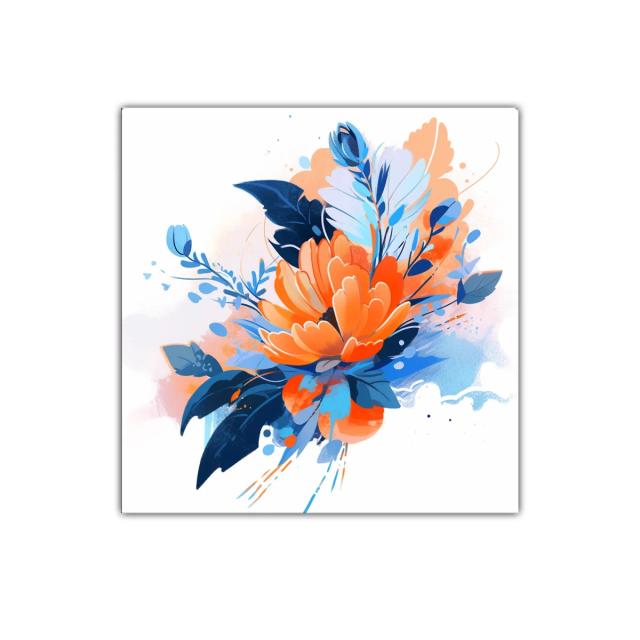 Cuadro decorativo con flores en tonos vibrantes azules y naranjas