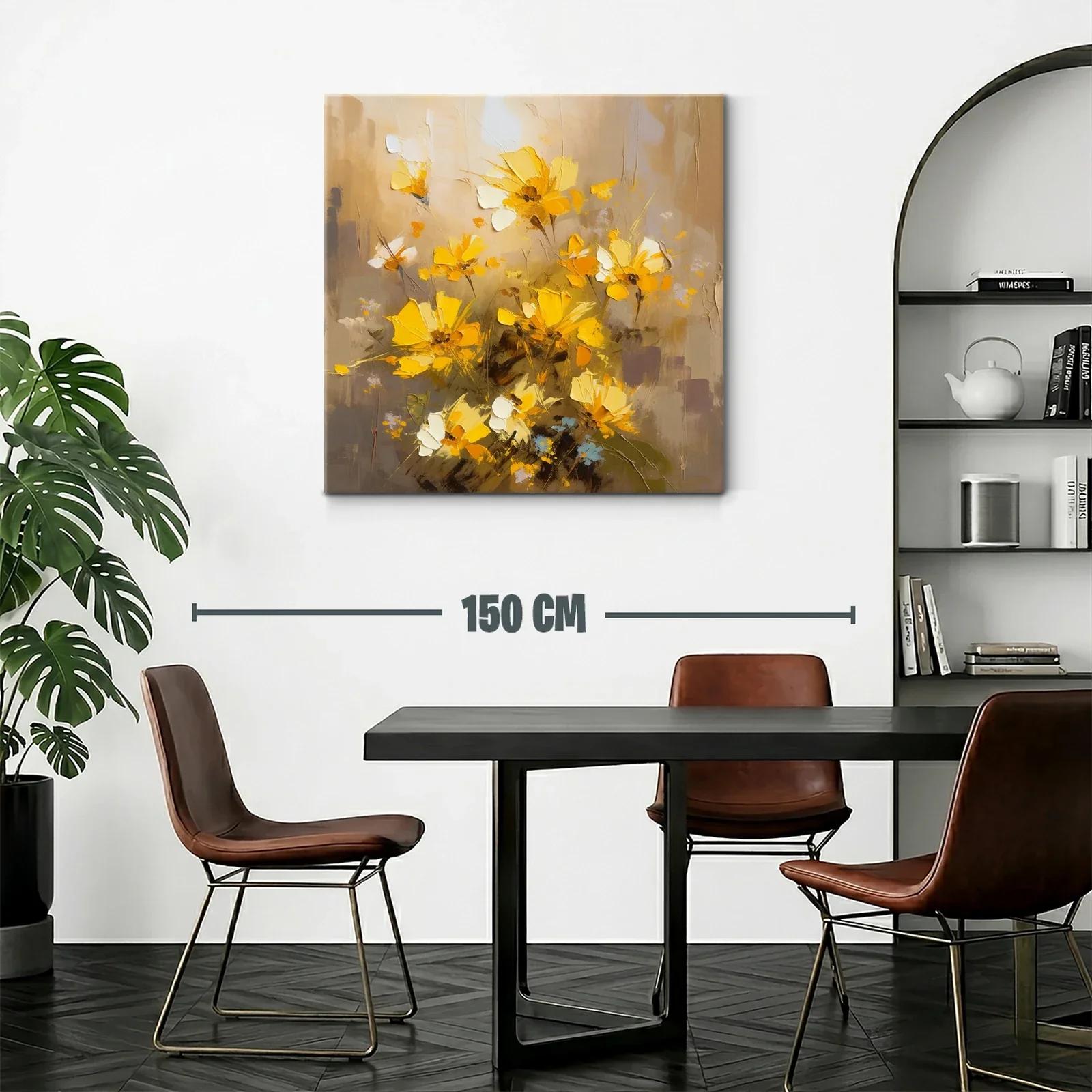 Cuadro con flores amarillas en tonos cálidos y terrosos — miniatura 2