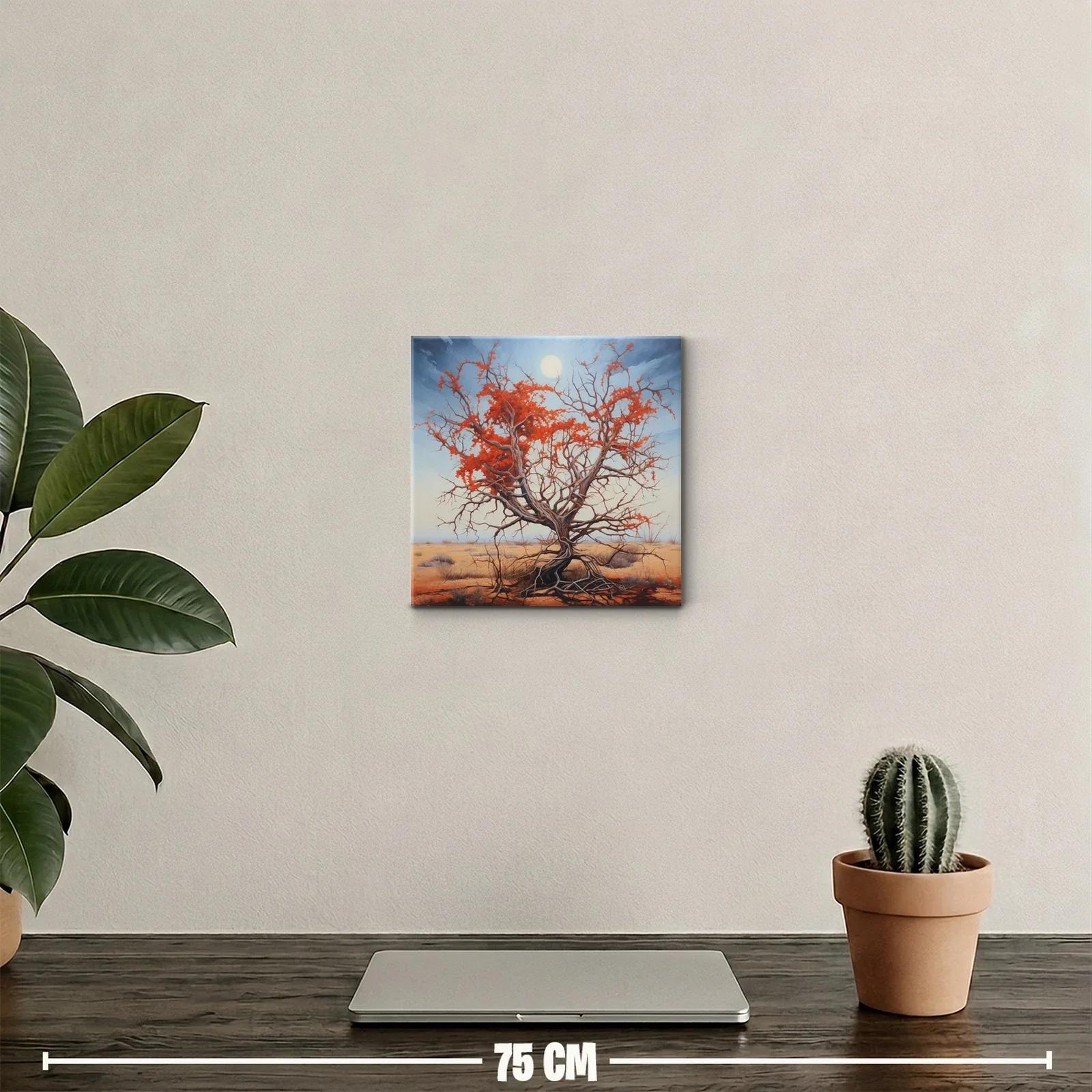 Árbol solitario con follaje rojo en paisaje desértico — miniatura 2