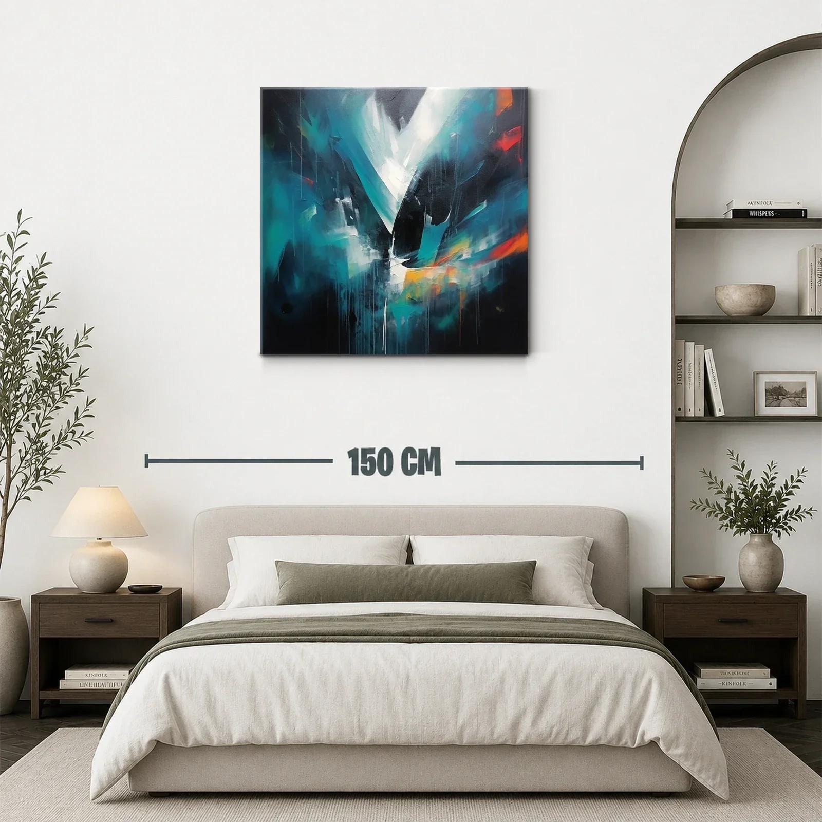 Cuadro abstracto en tonos azules con toques vibrantes — miniatura 3