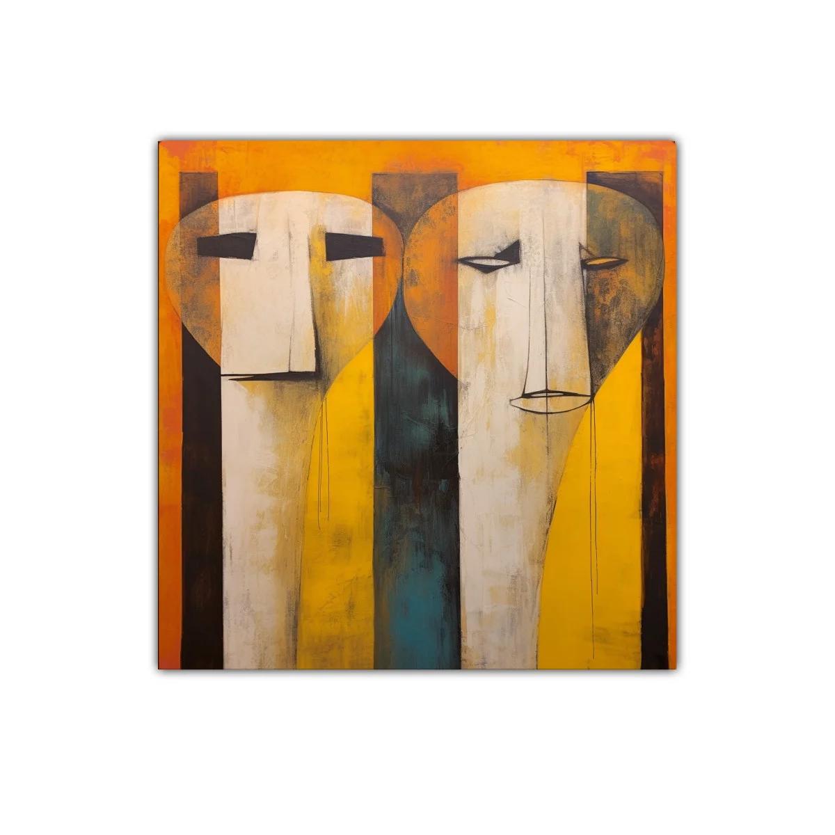 Cuadro contemporáneo con rostros abstractos en tonos cálidos — imagen principal