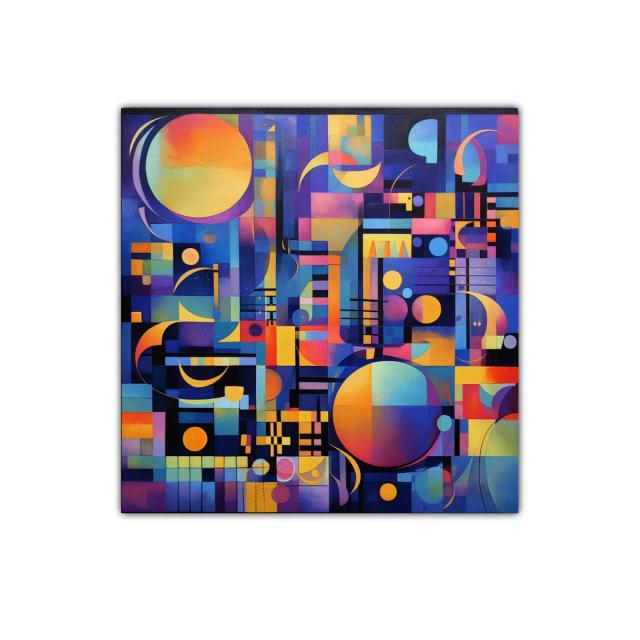 Cuadro abstracto con formas geométricas y colores vibrantes