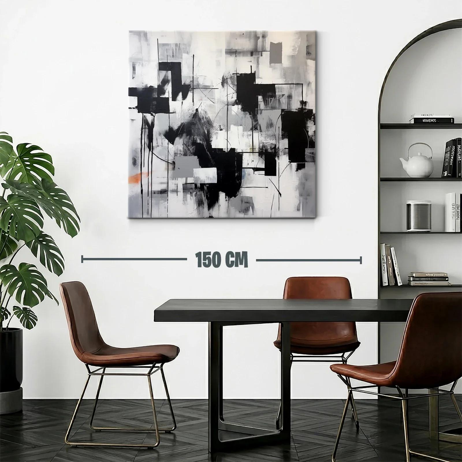 Cuadro abstracto moderno en tonos neutros y contrastes intensos — miniatura 2