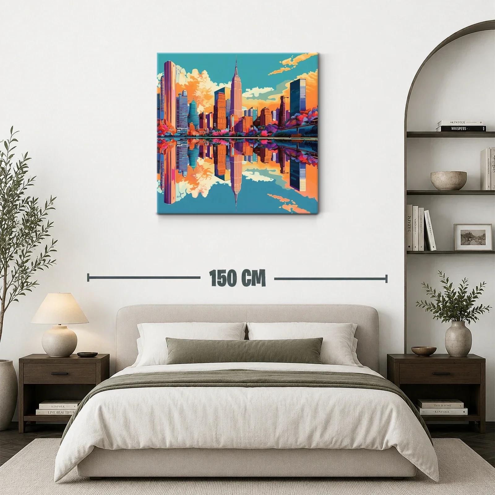 Paisaje urbano vibrante con reflejo en el agua — miniatura 3