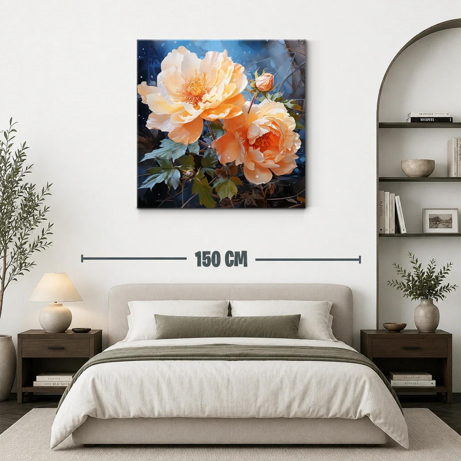 Cuadro con delicadas flores en tonos durazno y azul noche — miniatura 3