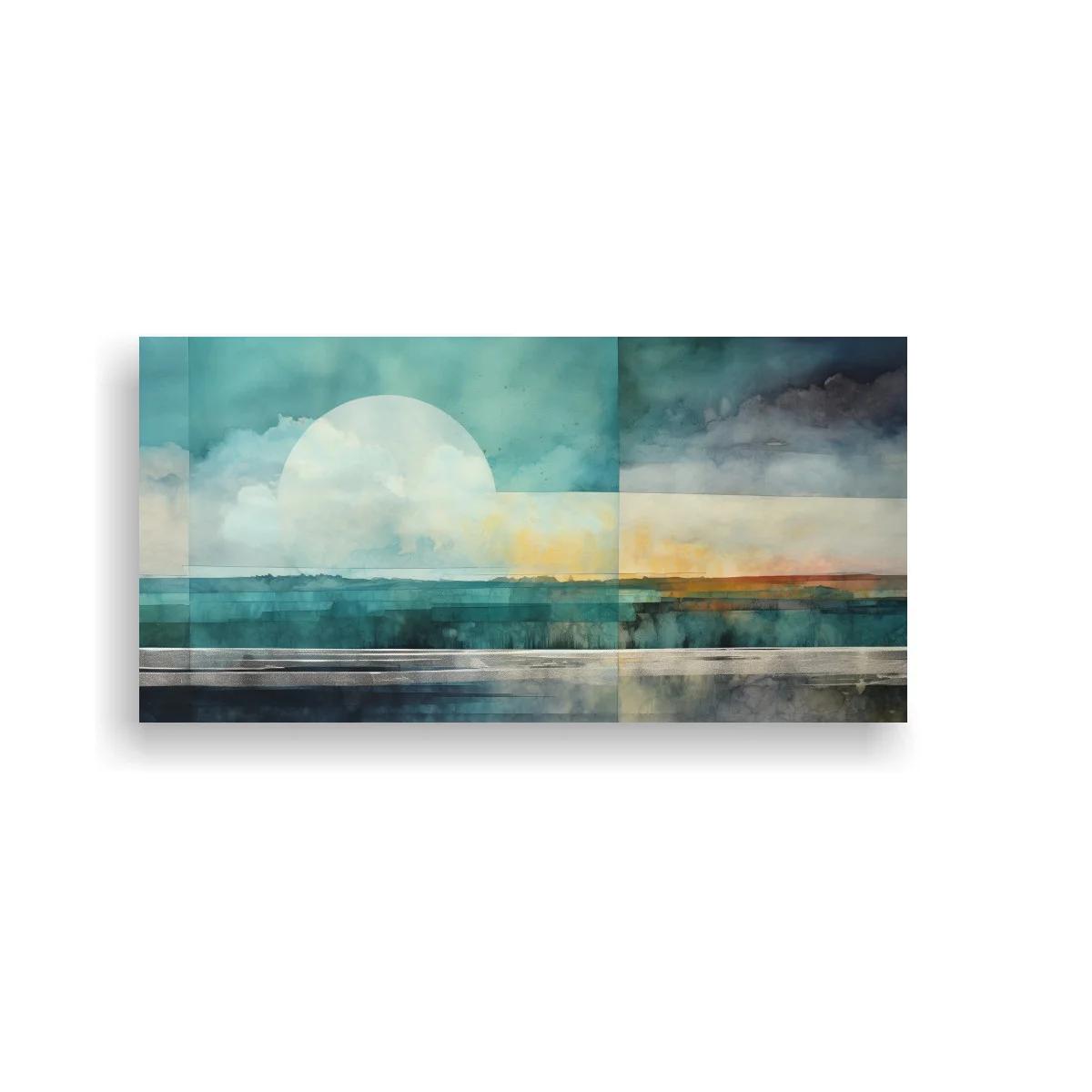 Cuadro paisaje marino con sol y paneles rectangulares