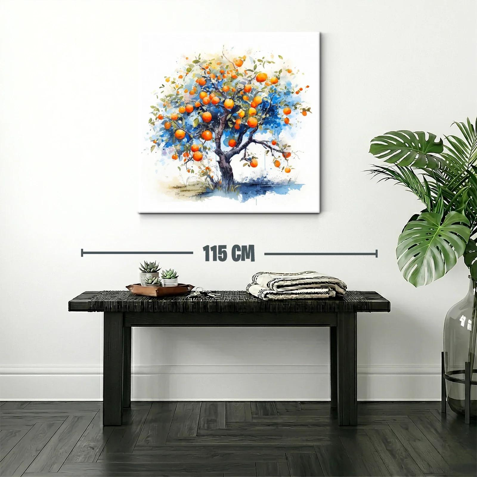 Árbol de naranjas vibrantes con fondo azul y blanco — miniatura 2
