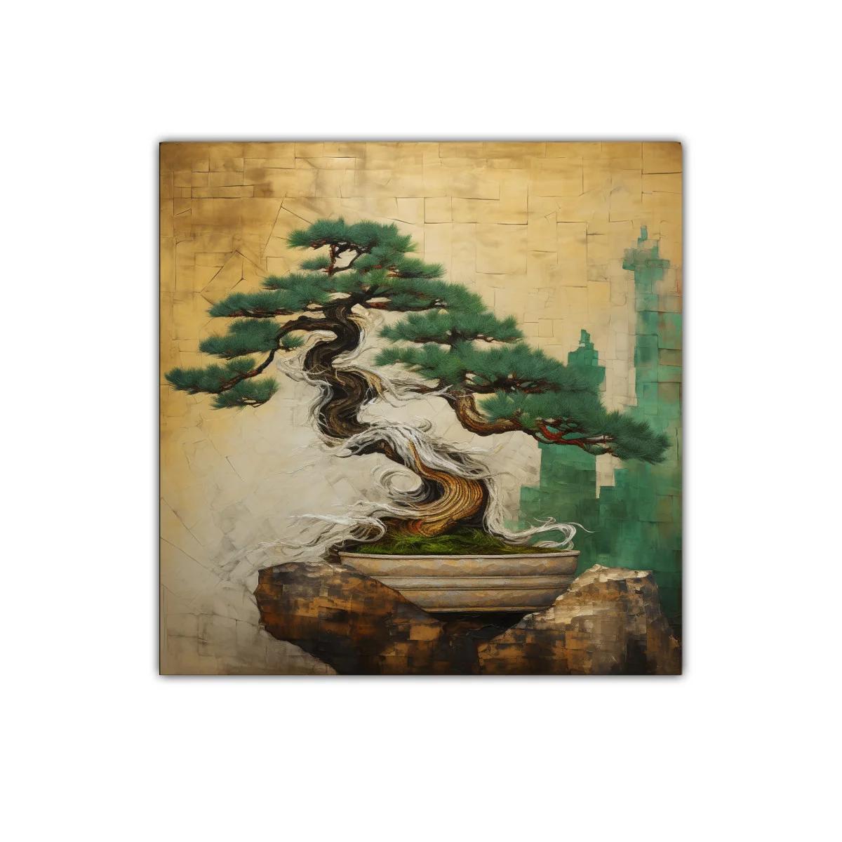 Bonsái estilizado con fondo en tonos dorados y verdes — miniatura 1