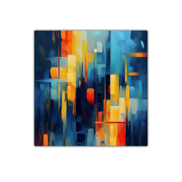 Composición abstracta vibrante con tonos cálidos y fríos