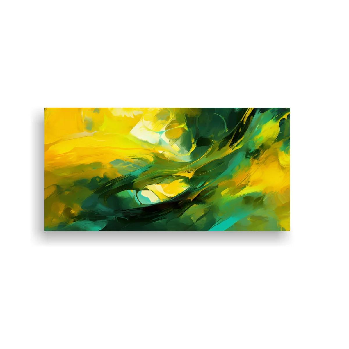 Cuadro abstracción de remolino luminoso en amarillo y turquesa