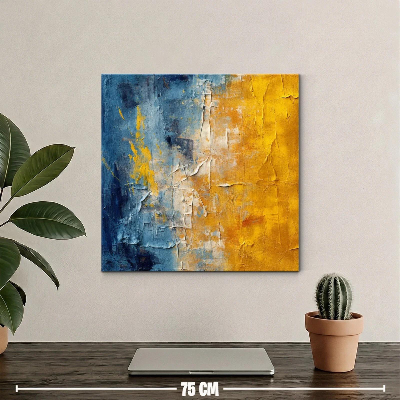 Cuadro abstracto en tonos azul y mostaza para modernizar espacios — miniatura 2
