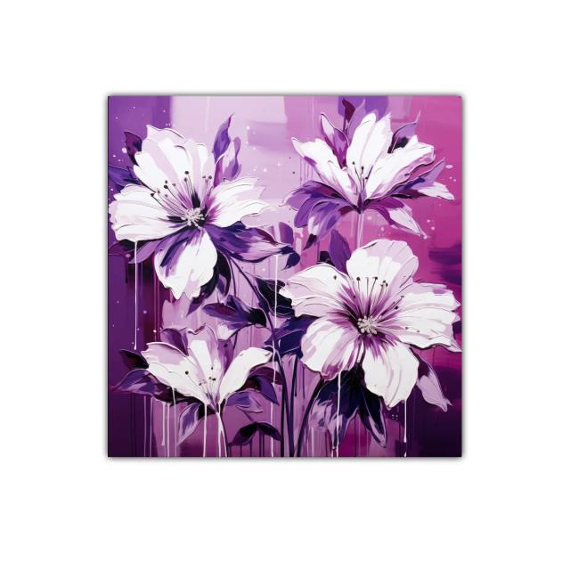 Cuadro decorativo con flores blancas y tonos violeta vibrantes