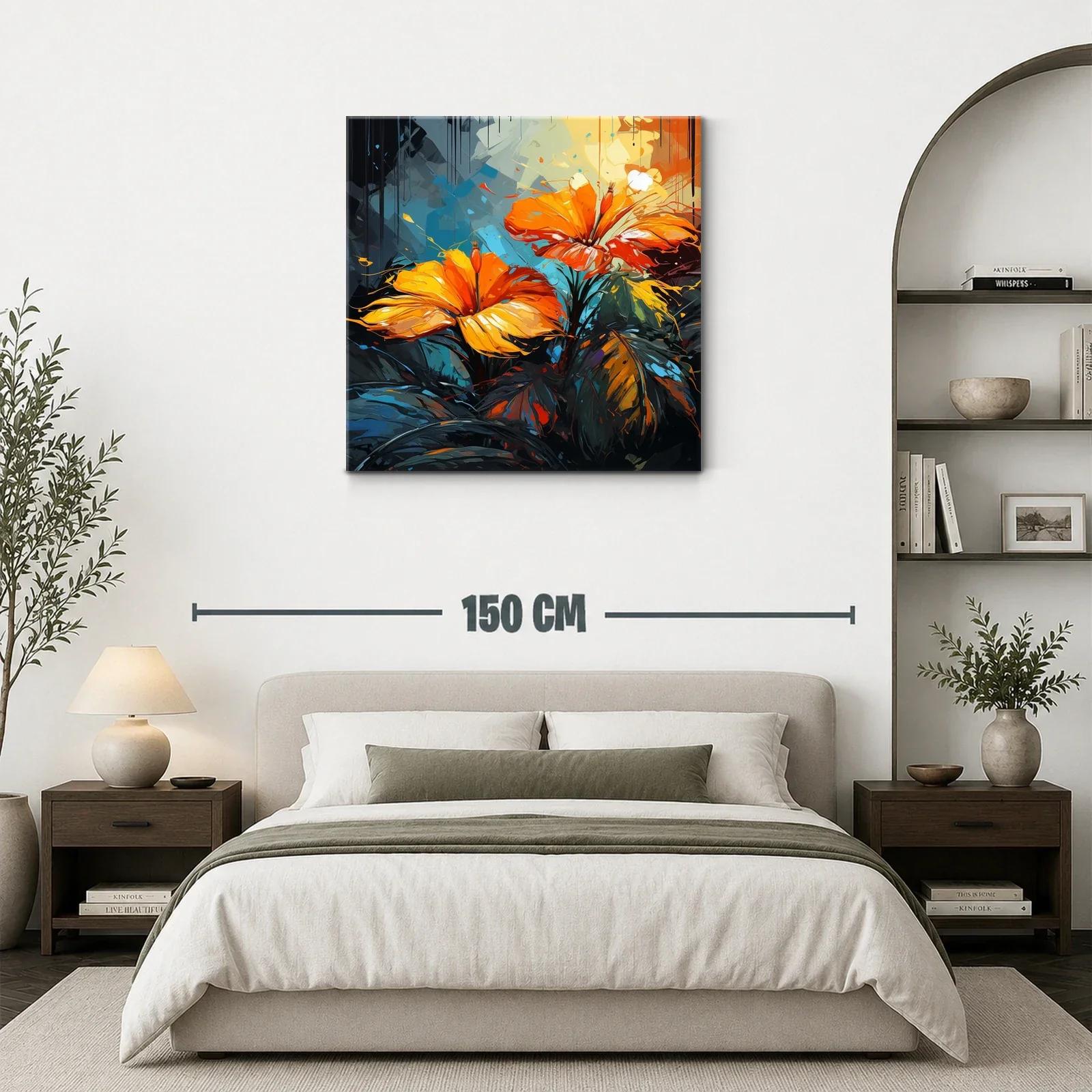 Cuadro vibrante con flores naranjas y hojas oscuras — miniatura 3