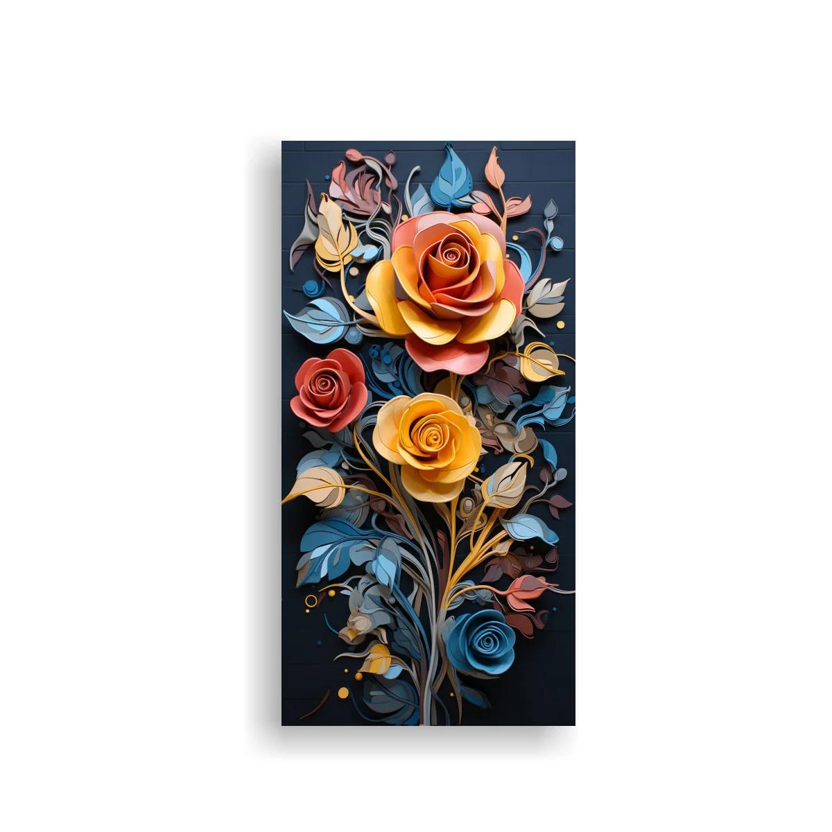 Cuadro ramo de rosas con tallos ondulantes y fondo oscuro — imagen principal