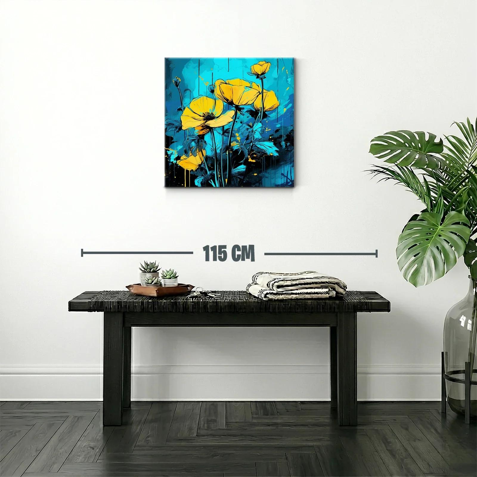 Cuadro floral con tonos vibrantes en azul y amarillo — miniatura 2