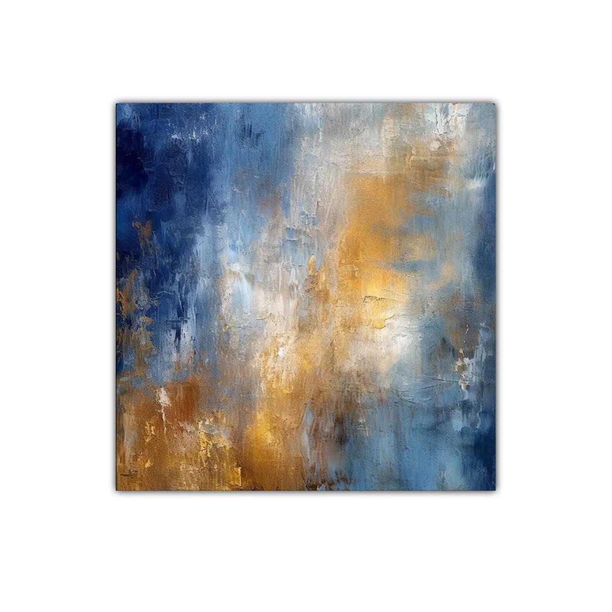 Cuadro abstracto con tonos dorados y azules intensos