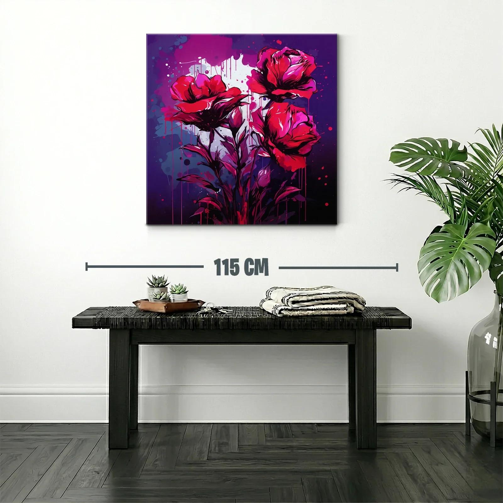 Cuadro con rosas en tonos intensos y fondo violeta — miniatura 2