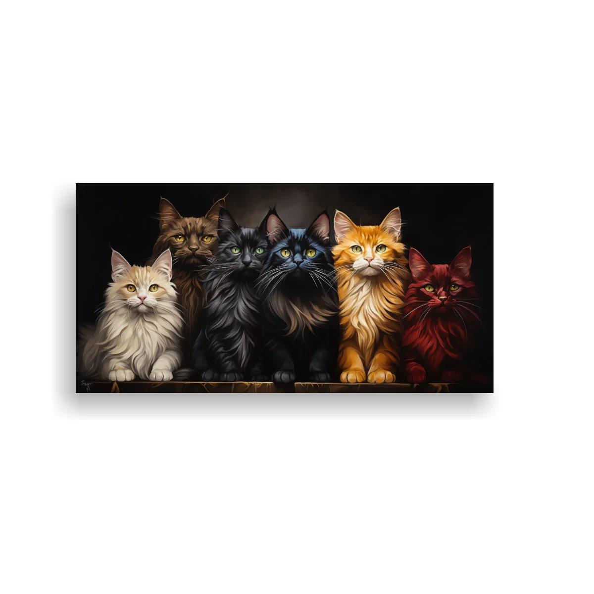 Cuadro grupo de gatos de pelo largo con fondo oscuro
