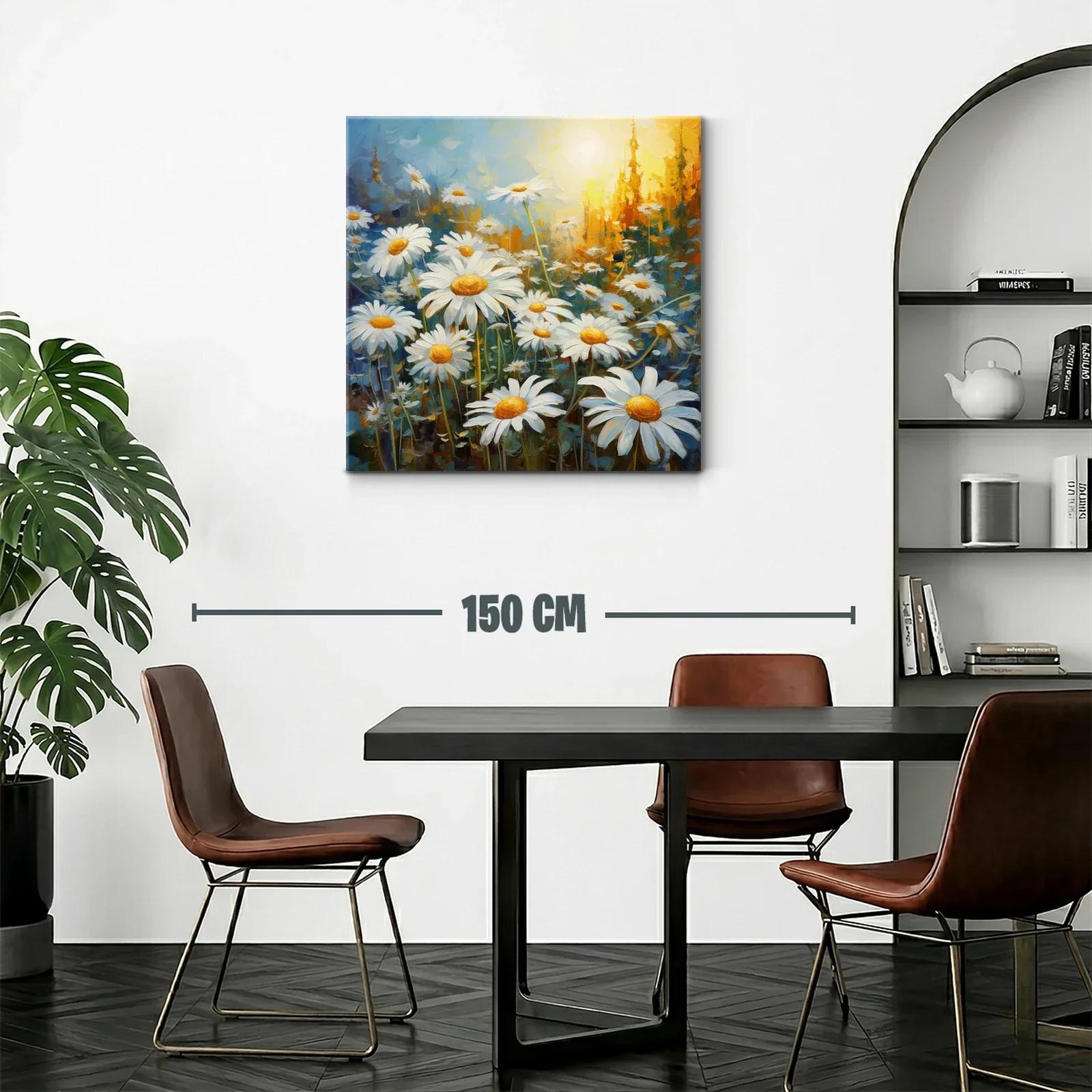 Campo luminoso de margaritas con amanecer dorado — miniatura 2