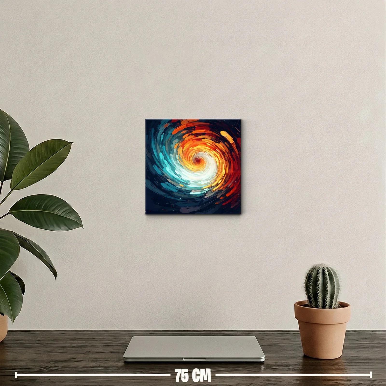 Cuadro abstracto espiral con tonos cálidos y fríos intensos — miniatura 2