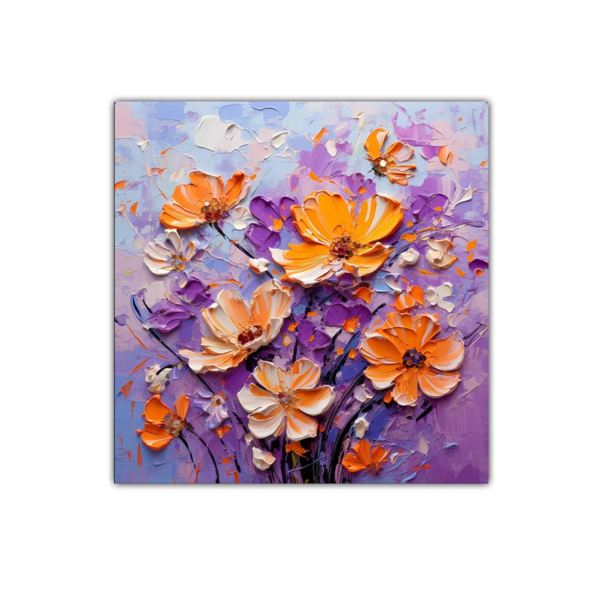 Ramo moderno con flores naranjas y violetas vibrantes