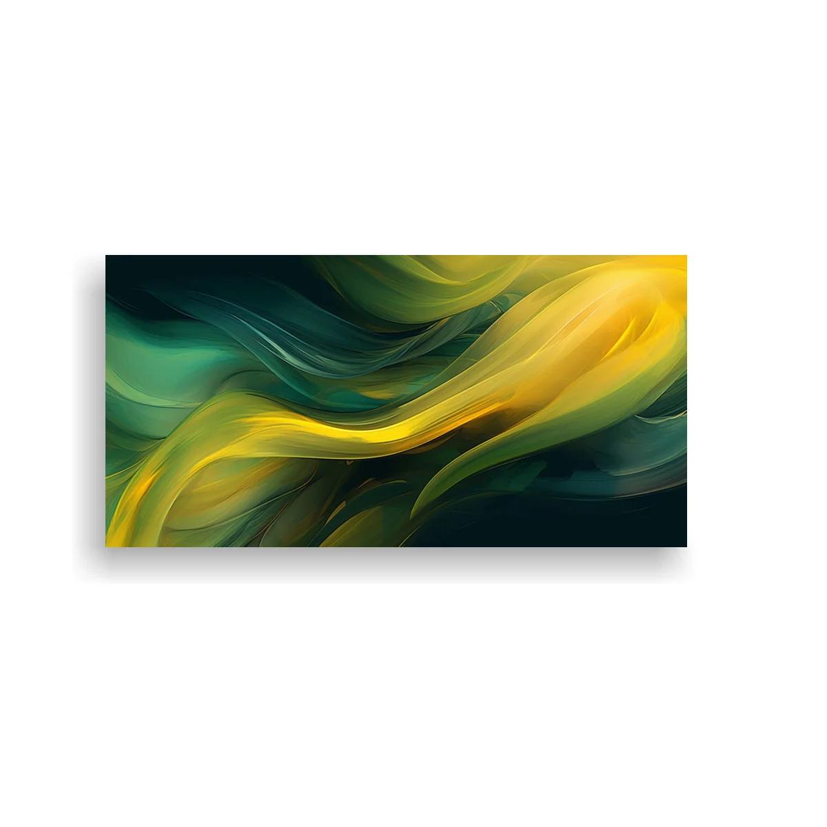 Cuadro ondas fluidas abstractas con dorado y verdes profundos