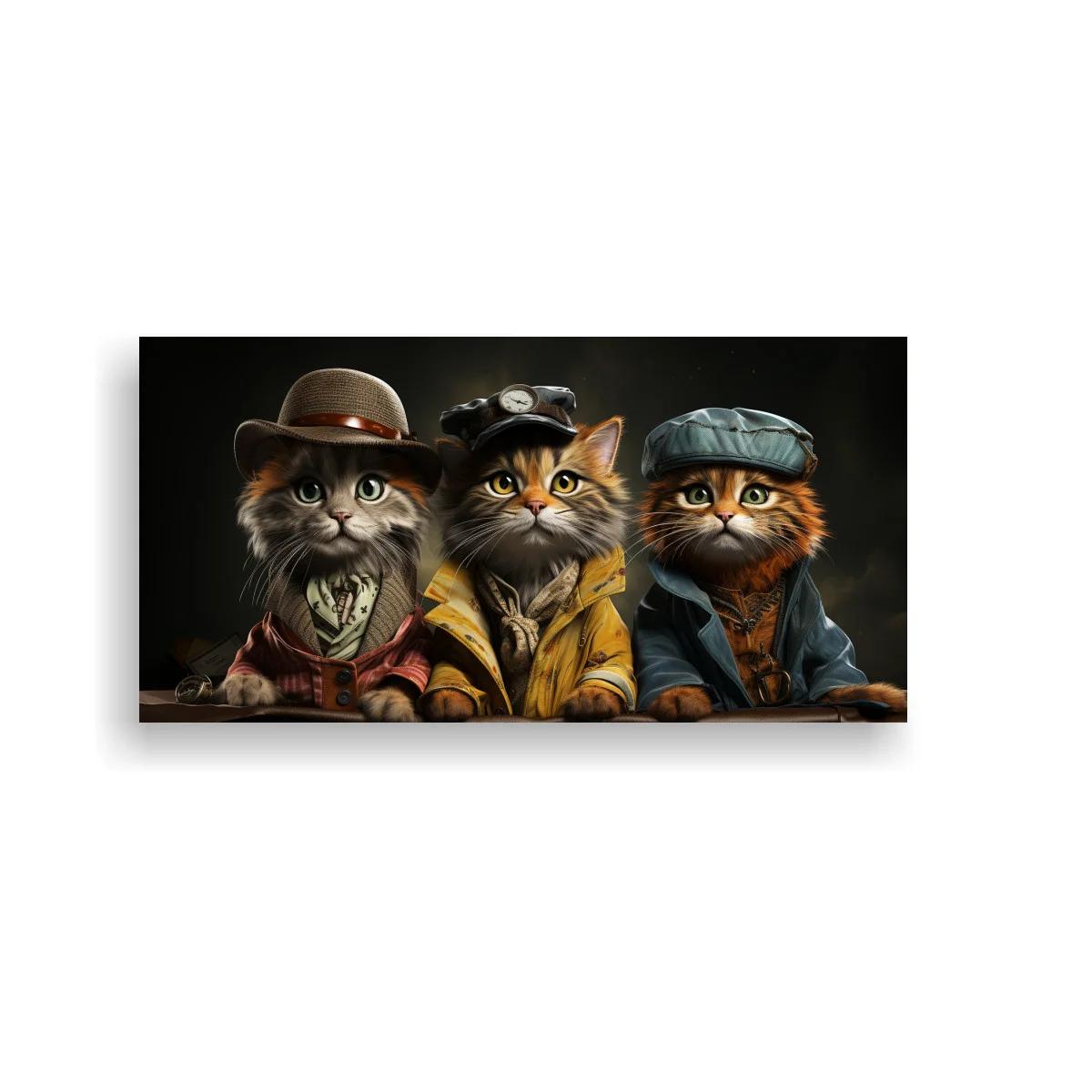 Cuadro tres gatos con ropa de estilo antiguo