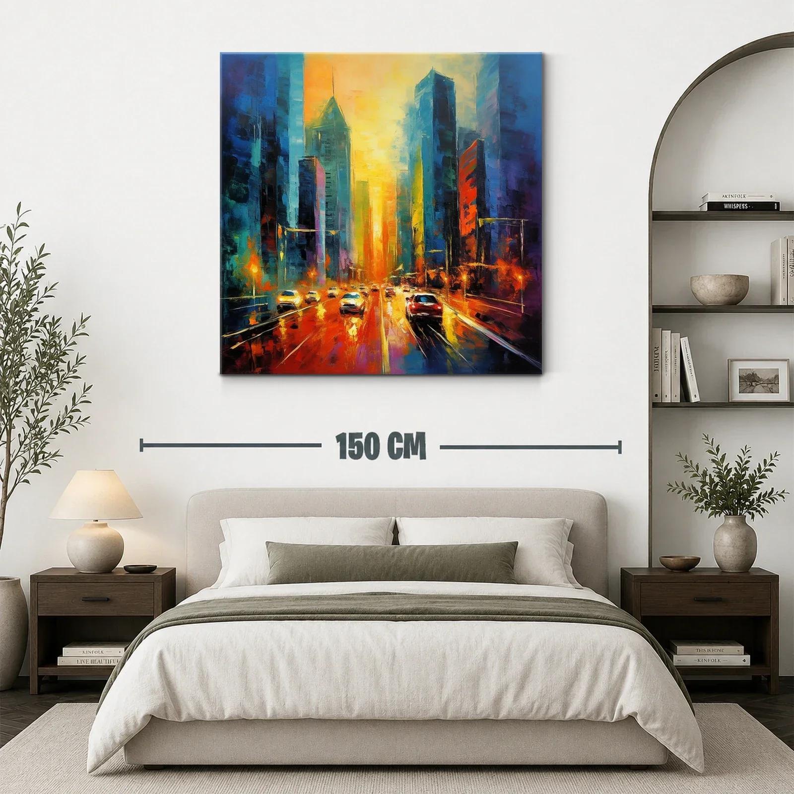 Atardecer vibrante en ciudad urbana con tráfico iluminado — miniatura 3