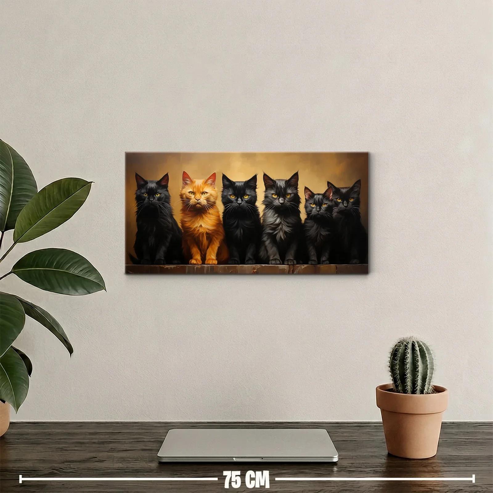 Cuadro seis gatos sentados de frente — miniatura 2