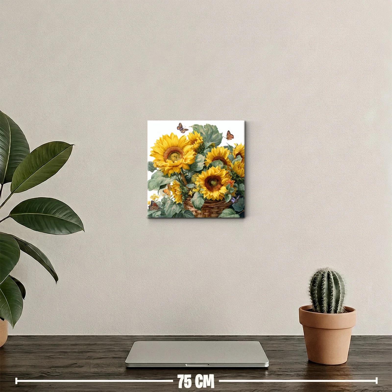 Cuadro con vibrantes girasoles y mariposas en tonos cálidos — miniatura 2