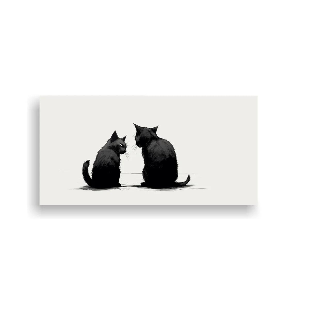 Cuadro dos gatos negros enfrentados con colas curvadas — imagen principal