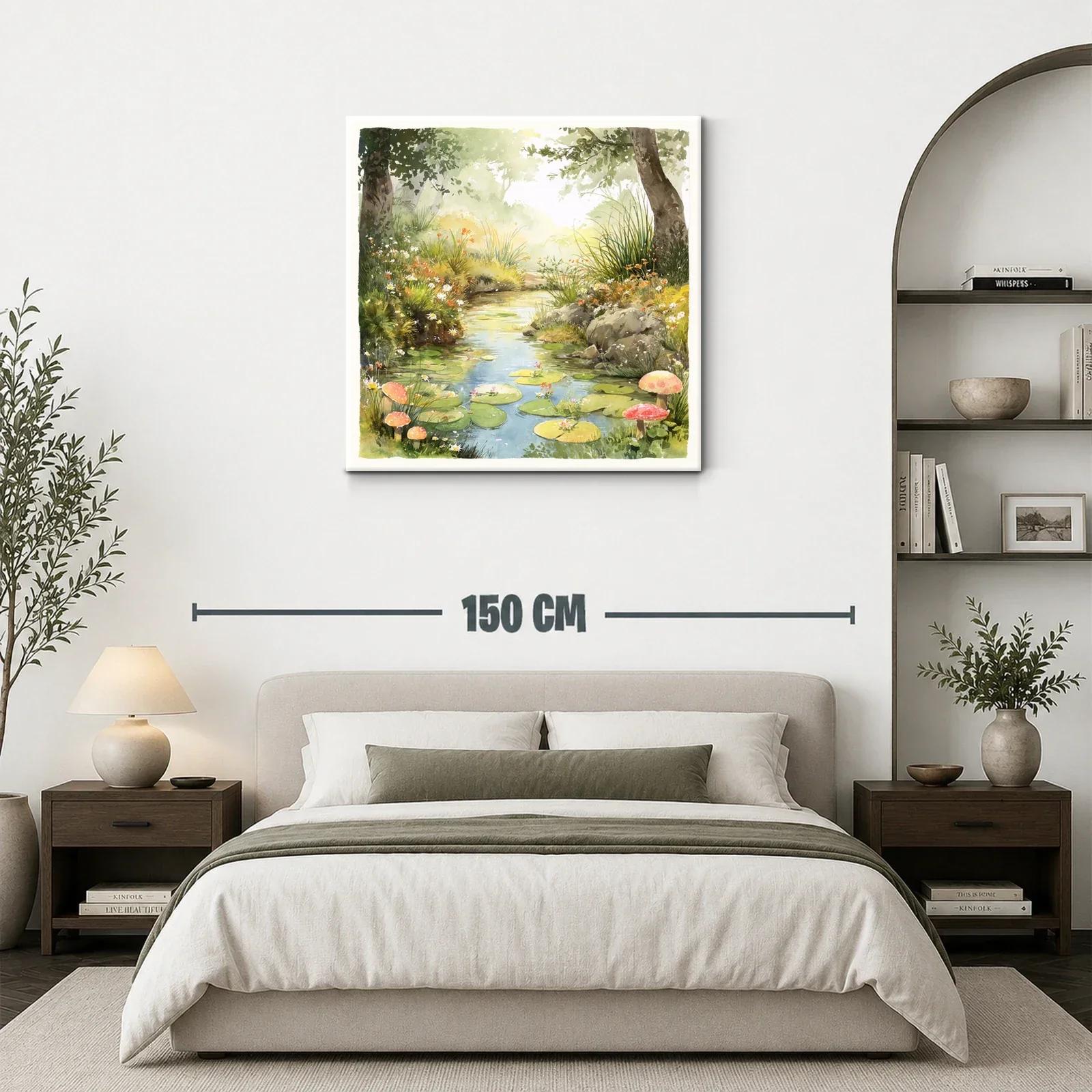 Paisaje natural con estanque y setas entre vegetación — miniatura 3