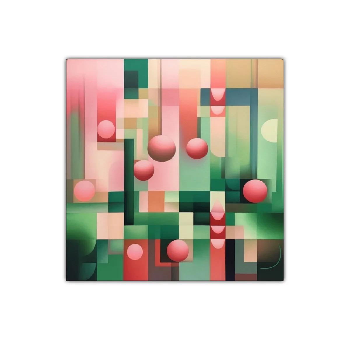 Cuadro Geométrico con Esferas en Tonos Rosa y Verde — imagen principal