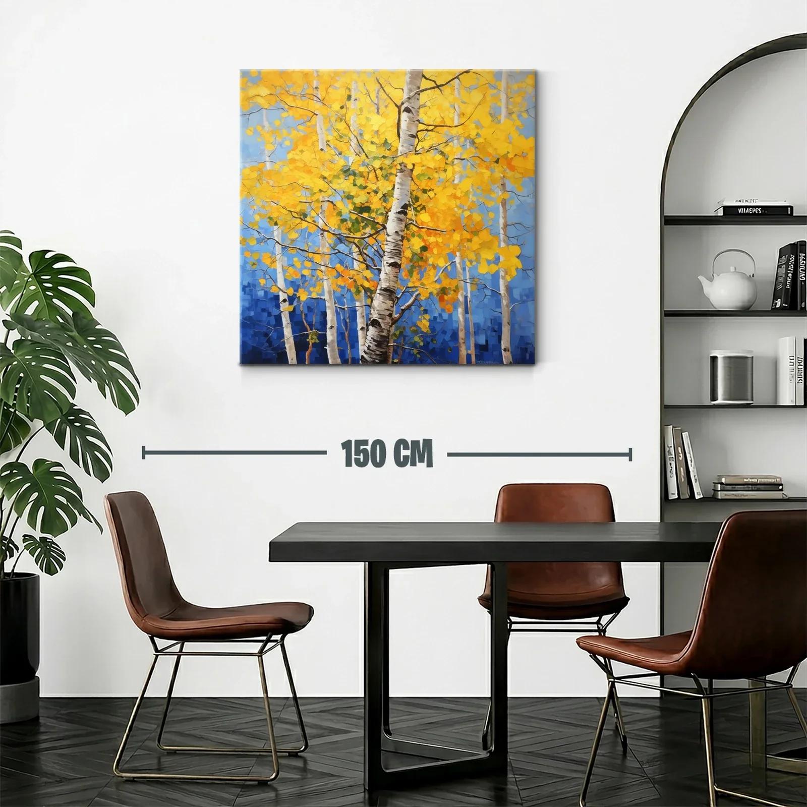Bosque de abedules con hojas doradas y cielo azul — miniatura 2