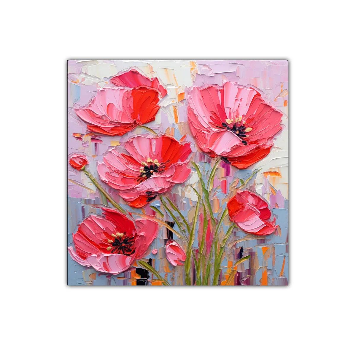 Cuadro decorativo con delicadas flores rojas y rosas vibrantes