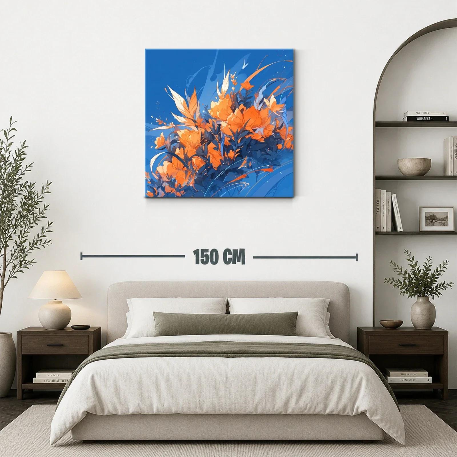 Composición floral vibrante en tonos naranjas y azules — miniatura 3