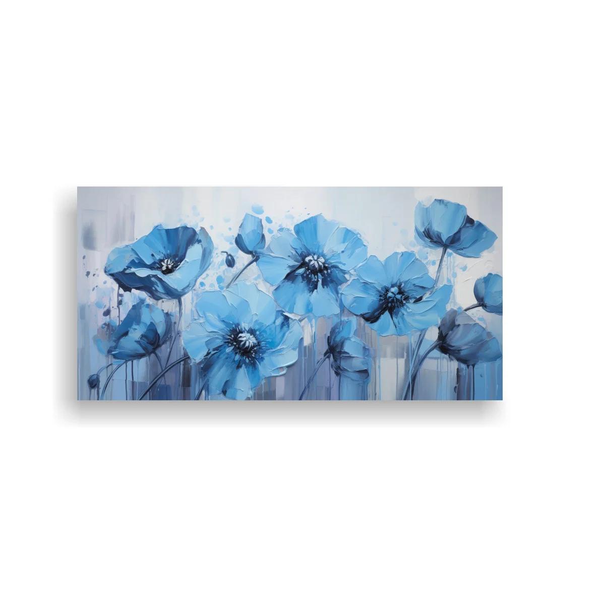 Cuadro amapolas azules con capullos redondeados