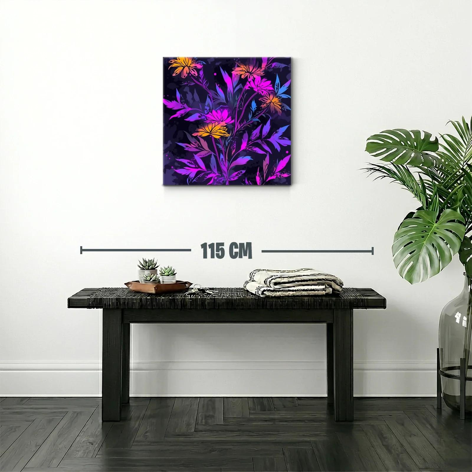 Cuadro floral con tonos vibrantes y fondo oscuro — miniatura 2