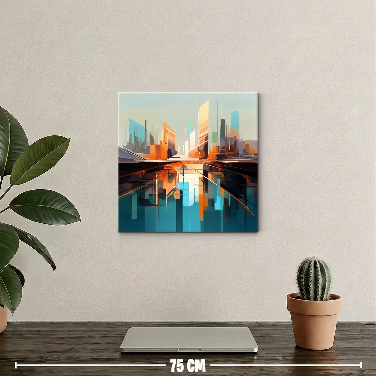 Cuadro abstracto con paisaje urbano futurista vibrante — miniatura 2