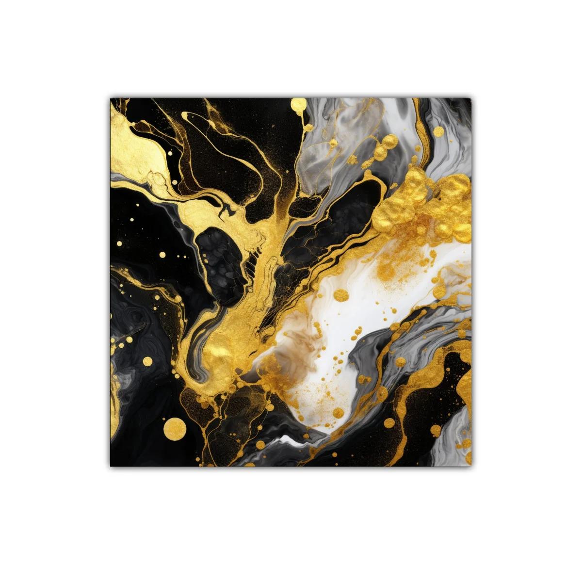 Cuadro abstracto con explosión en tonos dorados y negros