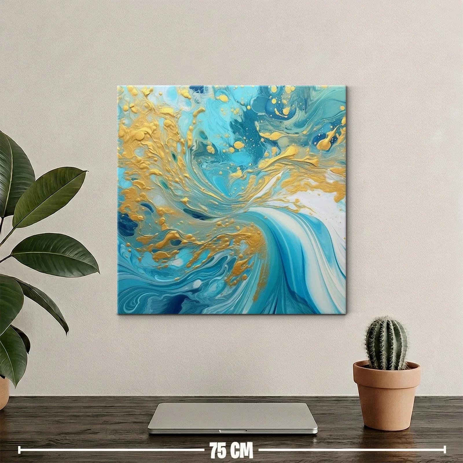 Cuadro abstracto con remolinos en azul y dorado elegante — miniatura 2